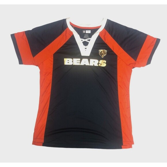 Chicago Bears Women’s V-Neck Lace Golden Shirt XL 16/18 - Picture 1 of 2